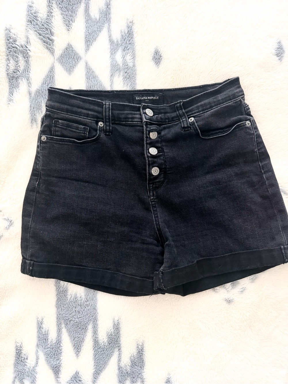 Banana Republic Washed Black High-Rise Button-Front Denim Shorts